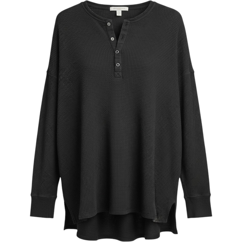 OFFLINE by Aerie Womens Waffle Knit Henley Top Black Oversized L